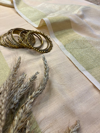 Beige and Gold Rhapsody Linen Saree - WEVOW