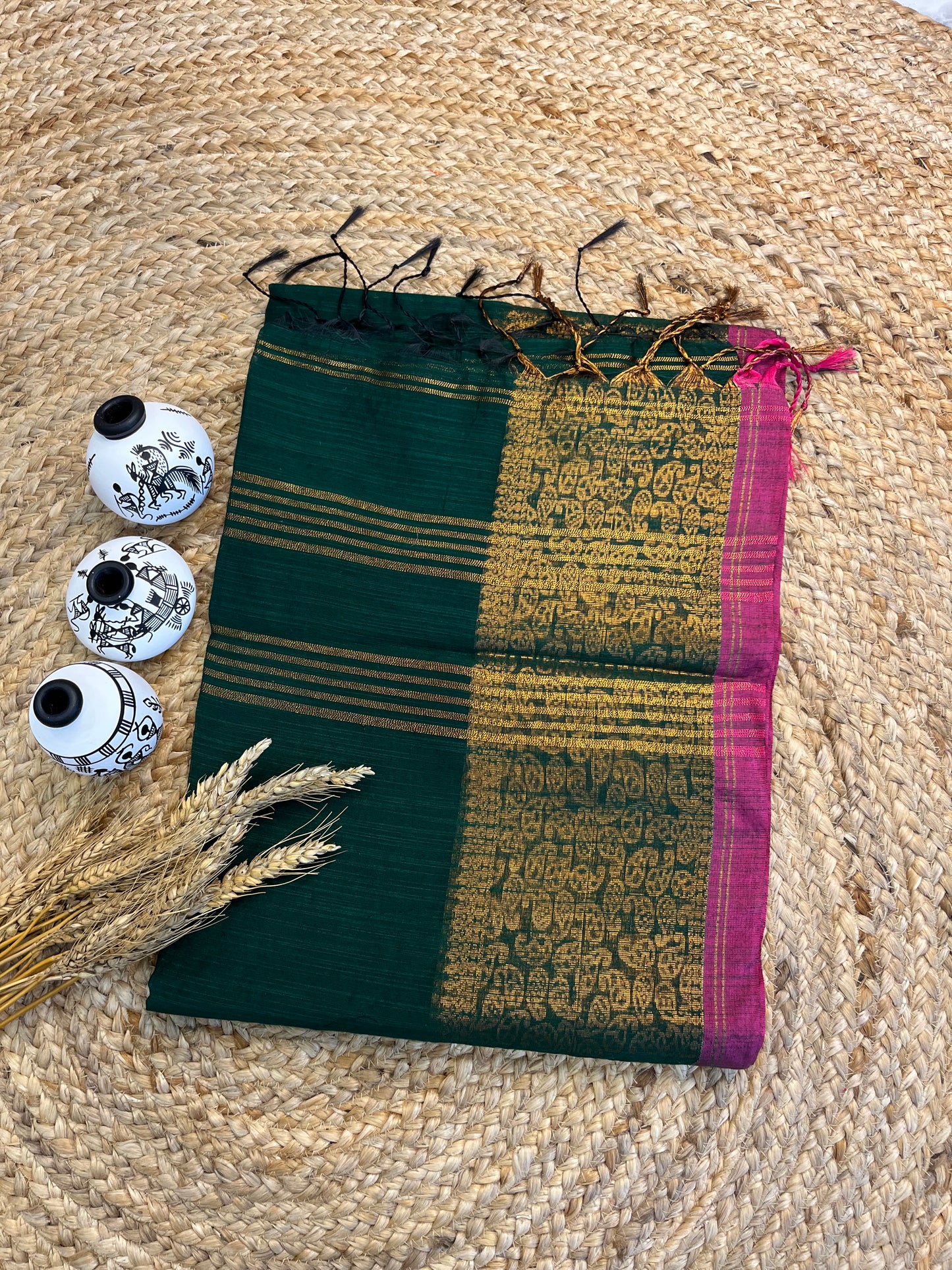 "Emerald Elegance" Cotton Saree - WEVOW