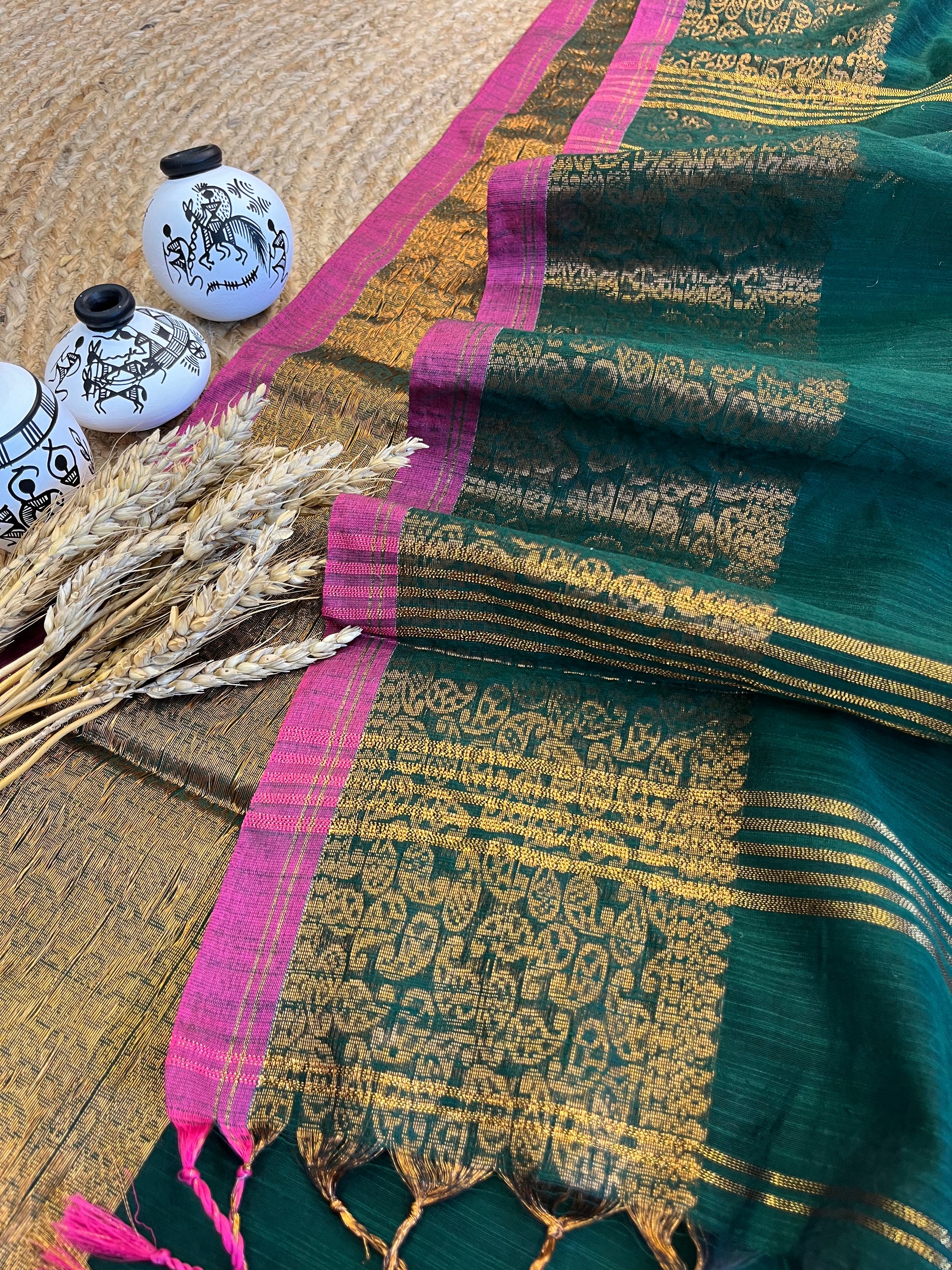 "Emerald Elegance" Cotton Saree - WEVOW