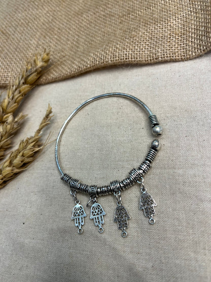 Beaded Charm Bangle with Leaf Dangles - WEVOW