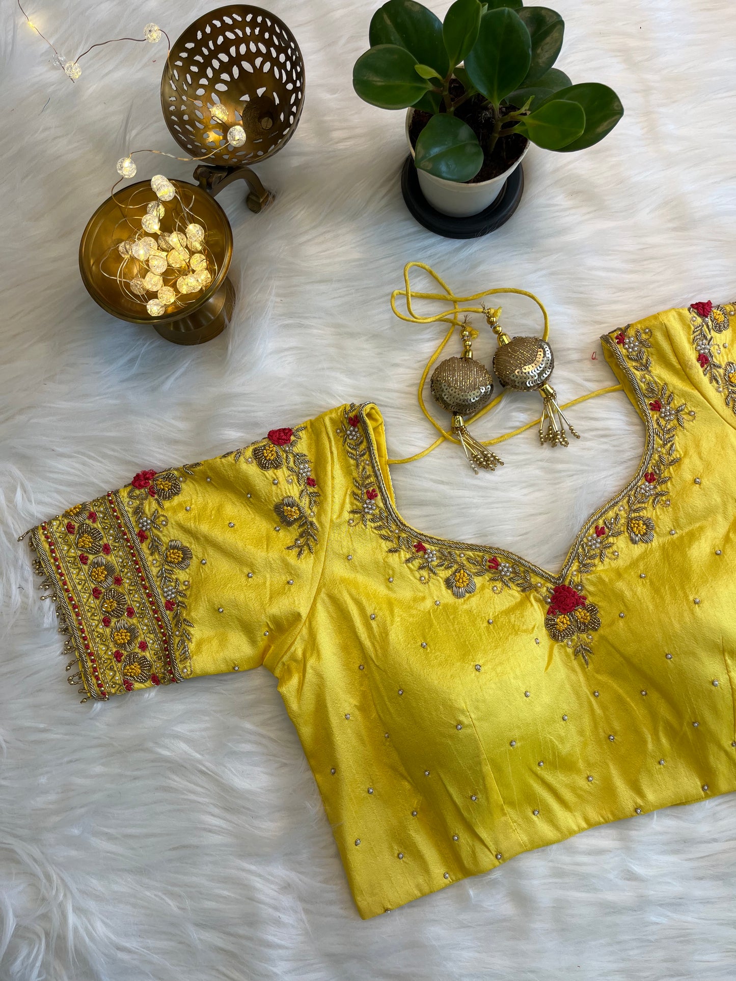 Radiant Yellow Fusion Silk Zardozi Work Blouse