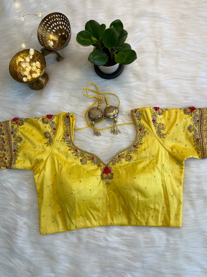 Radiant Yellow Fusion Silk Zardozi Work Blouse