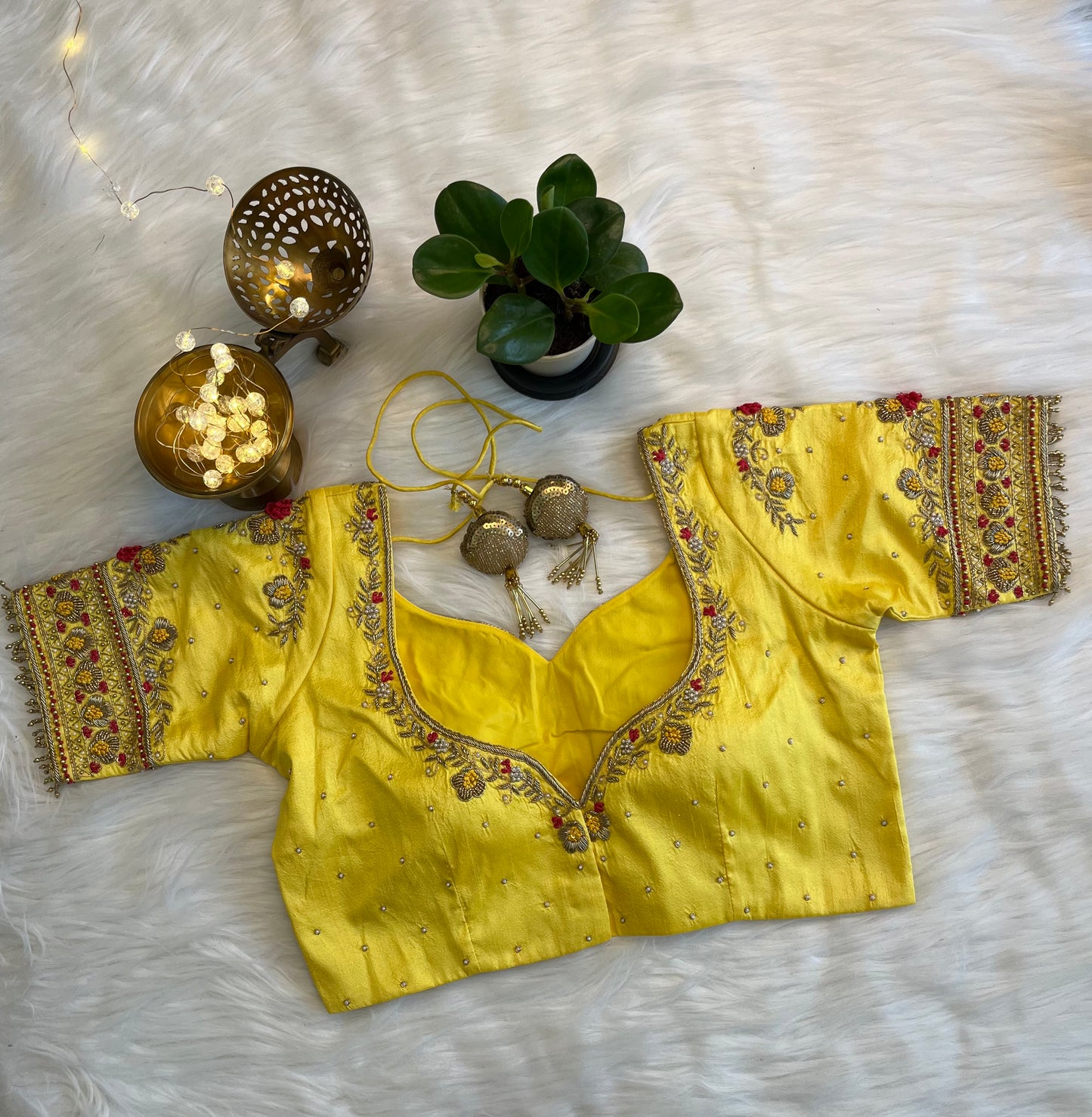 Radiant Yellow Fusion Silk Zardozi Work Blouse