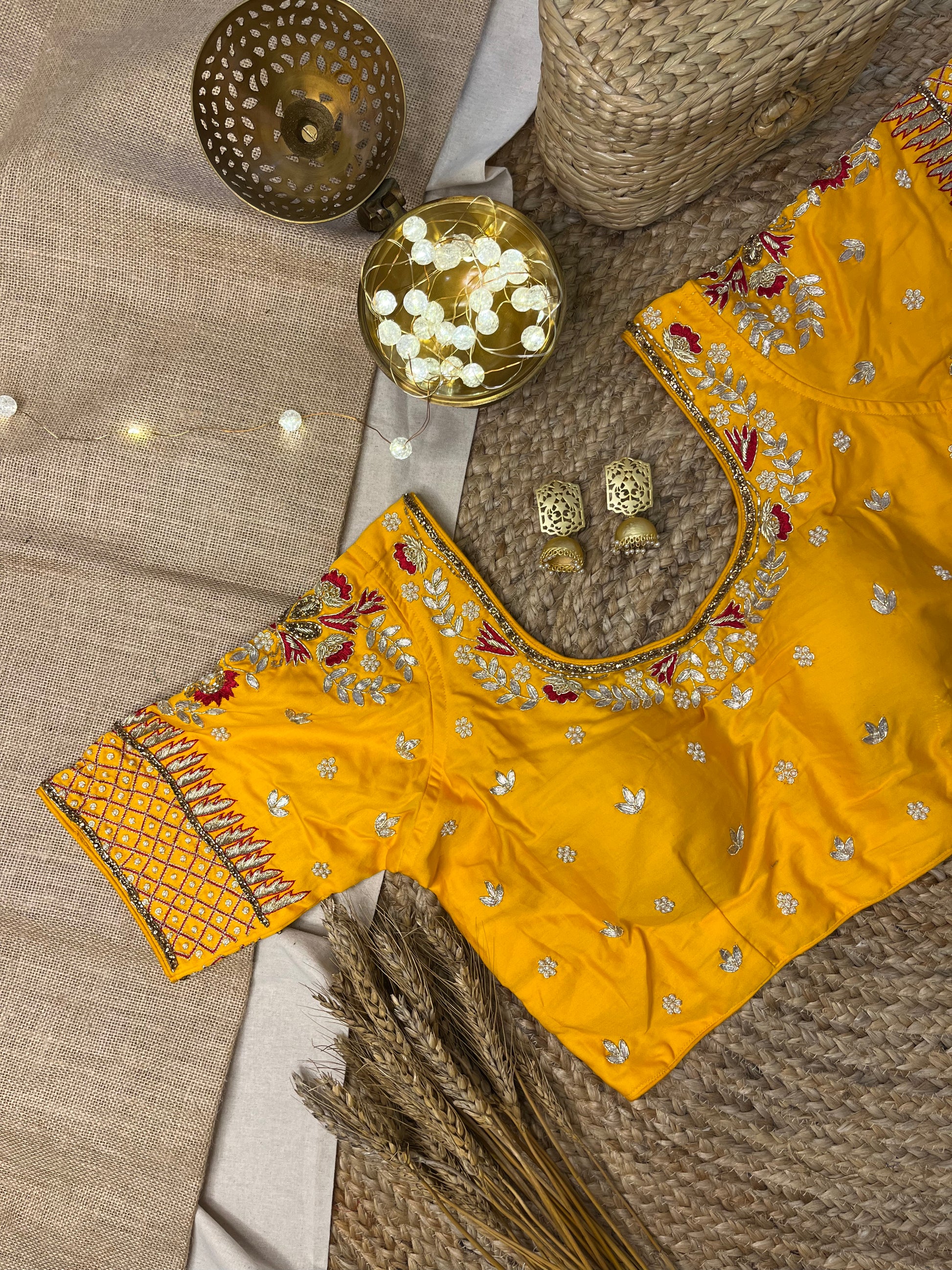 Handcrafted Yellow Bridal Blouse with gota patti Work - WEVOW