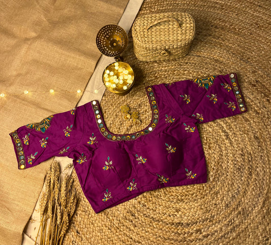 Royal Purple Threadwork and Zardosi Blouse - WEVOW