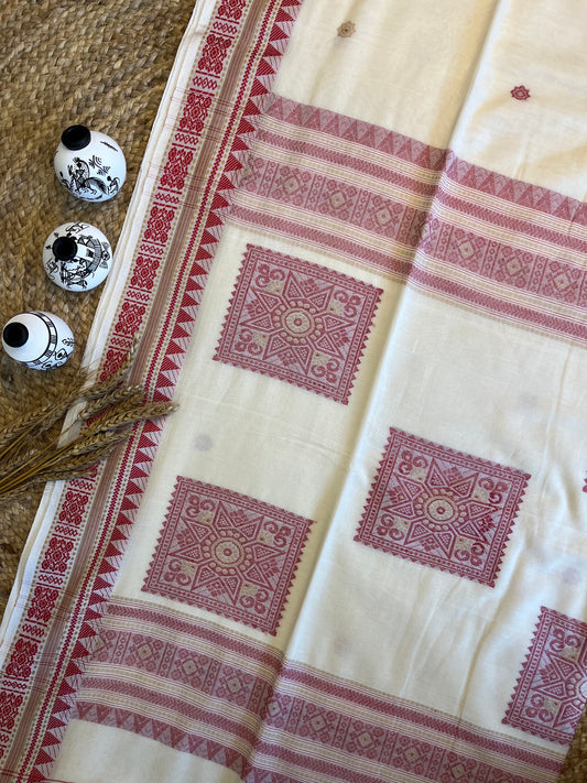 Crimson Charm Handwoven Cotton Saree - WEVOW